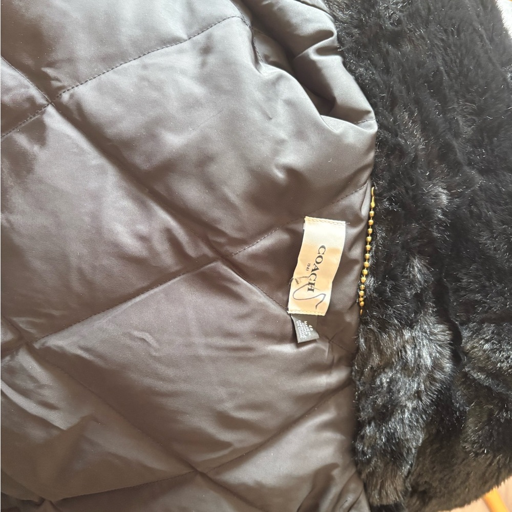 Coach Black Puffer Jacket with Faux Fur Trim